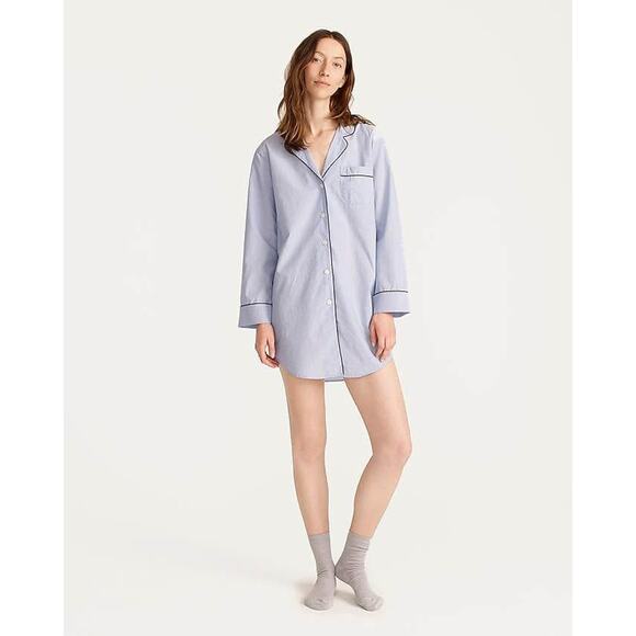 J.Crew Women’s XS End-on-end Hydrangea Blue Cotton Nightshirt Pajamas - Picture 1 of 6
